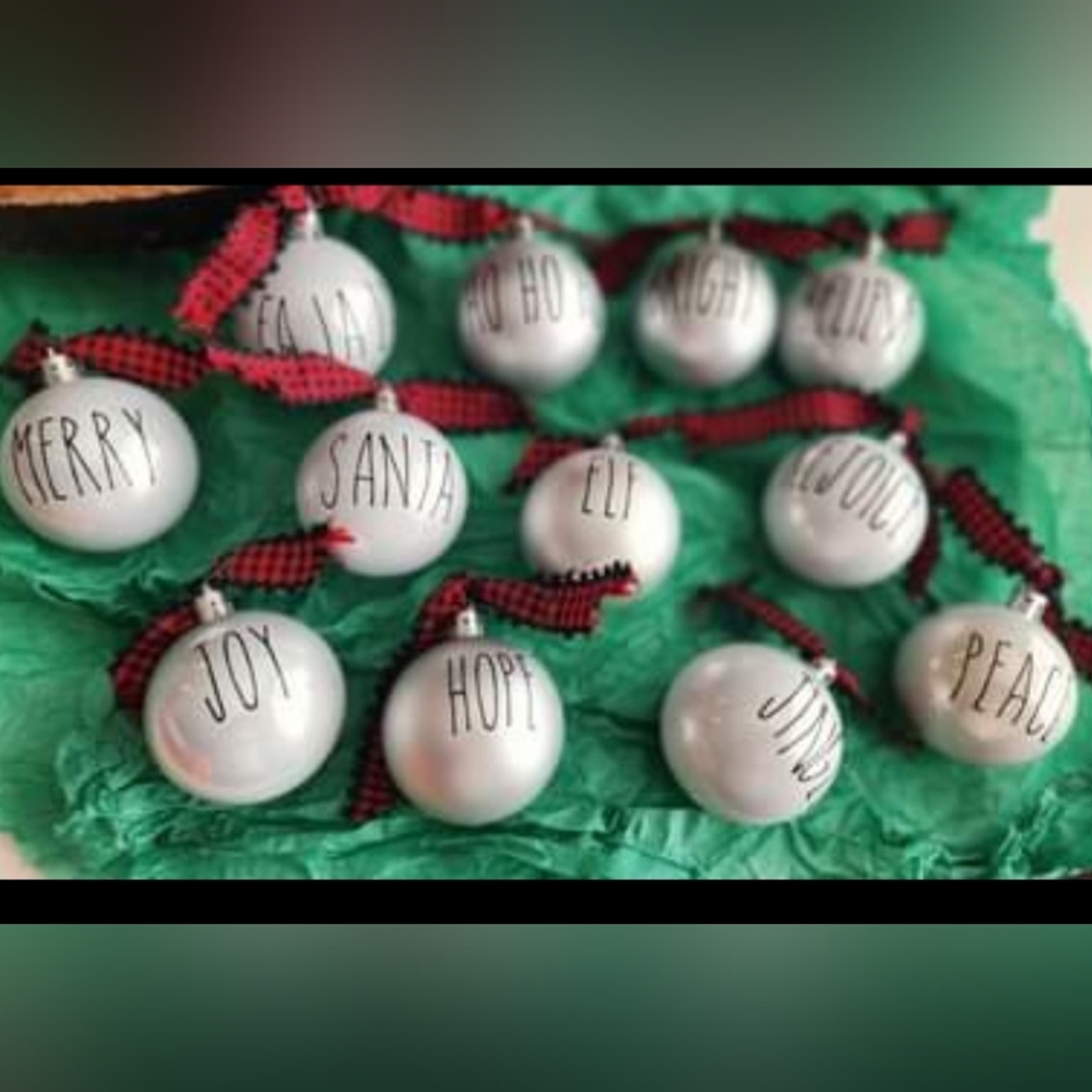 Rae Dunn inspired ornament set of 12(plastic)